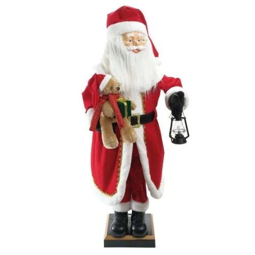Enfeite de Natal Papai Noel Decorativo Com Urso Vermelho / Branco 110cm