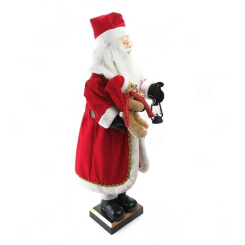 Enfeite de Natal Papai Noel Decorativo Com Urso Vermelho / Branco 110cm