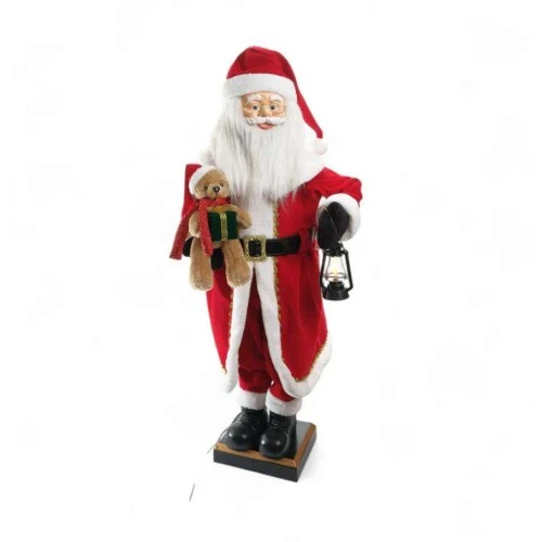 Enfeite de Natal Papai Noel Decorativo Com Urso Vermelho / Branco 110cm
