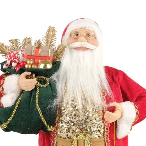 Enfeite de Natal Papai Noel em Pé com Saco de Presentes 45cm Cromus