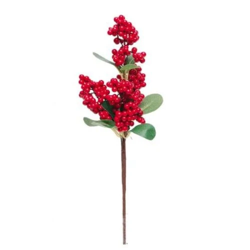 Enfeite de Natal Haste de Azevinho com Bagas Vermelhas 65cm Cromus