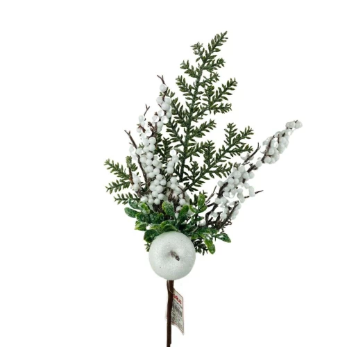 Enfeite de Natal - Pick Natalino Azevinho Branco 40cm - Cromus