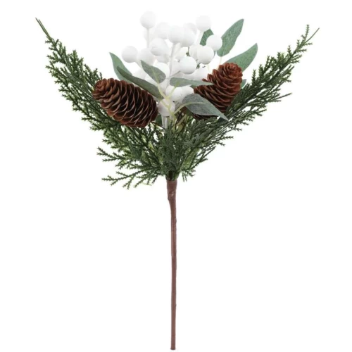 Enfeite de Natal - Pick Natalino Azevinho Branco 40cm - Cromus