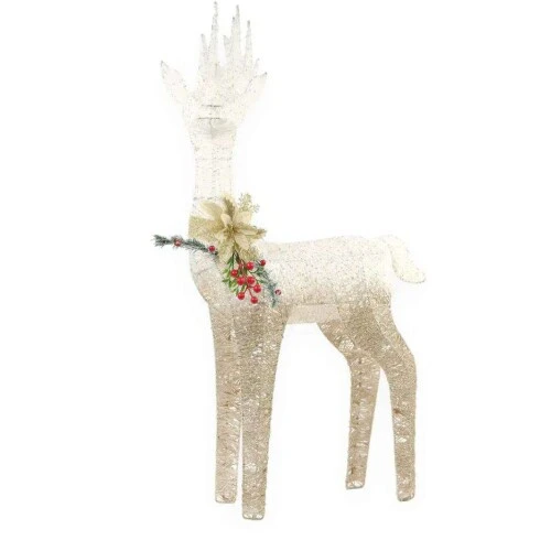 Enfeite de Natal Rena Decorativa com Led Branco 90cm Cromus Enfeite de Natal Rena Decorativa com Led Branco 90cm Cromus