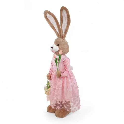 Enfeite de Páscoa Coelho Pelúcia de Vestido Rosa 125cm  Cromus