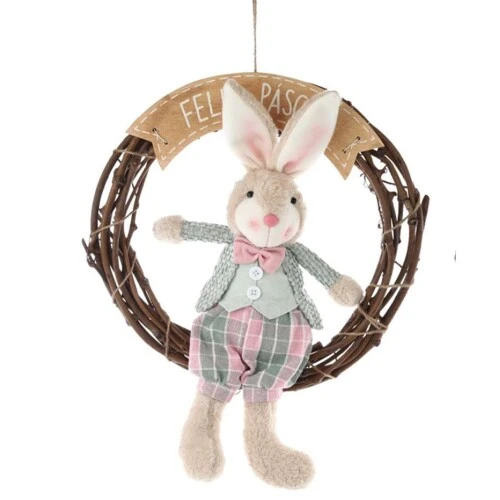 Enfeite de Páscoa Guirlanda com Coelhos 45cm  Cromus