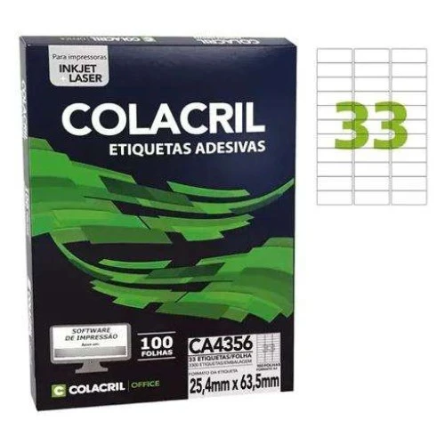 Etiqueta Laser CA4356 33 Etiquetas por Folha - Caixa com 100 Folhas
