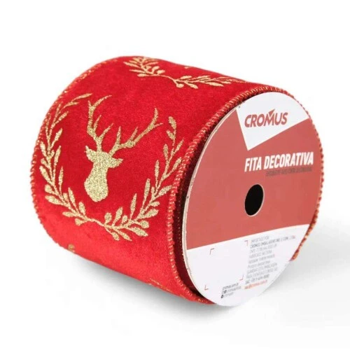 Fita Aramada Cromus Vermelha com Detalhes Dourados 6,3x9,14cm Ref.108867