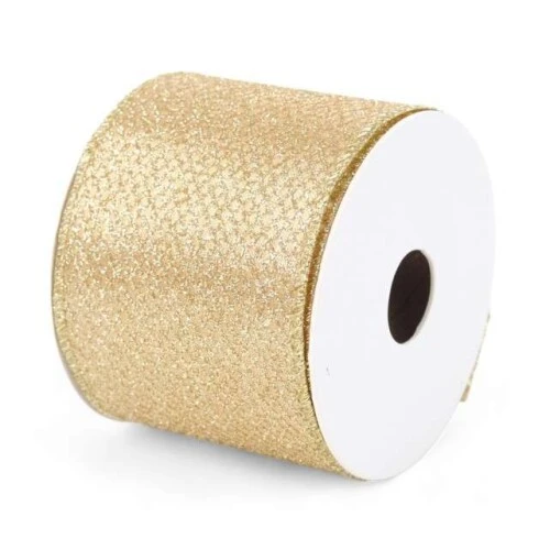 Fita Aramada de Natal Dourado com Glitter 6,3 cm x 9,14 m  Cromus