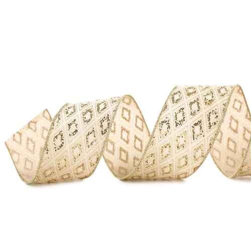 Fita Aramada Dourada de Veludo com Losango Dourado  Cromus | 6,3cm × 4,57m  1 Unidade