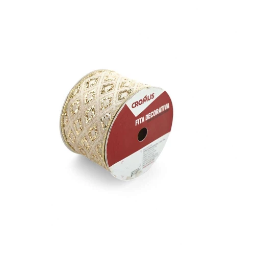Fita Aramada Dourada de Veludo com Losango Dourado  Cromus | 6,3cm × 4,57m  1 Unidade