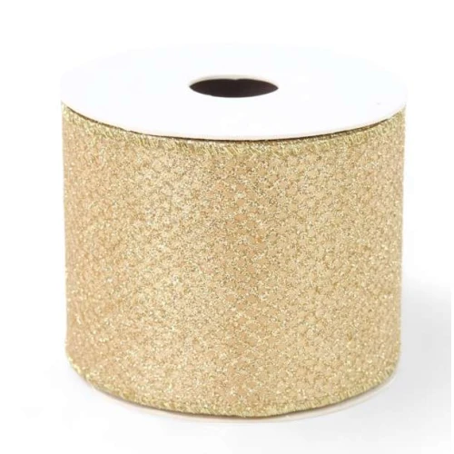 Fita Aramada de Natal Dourado com Glitter 6,3 cm x 9,14 m  Cromus