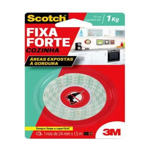 Fita Dupla Face 3M Fixa Forte Adesiva 25mm x 2m - 1Kg