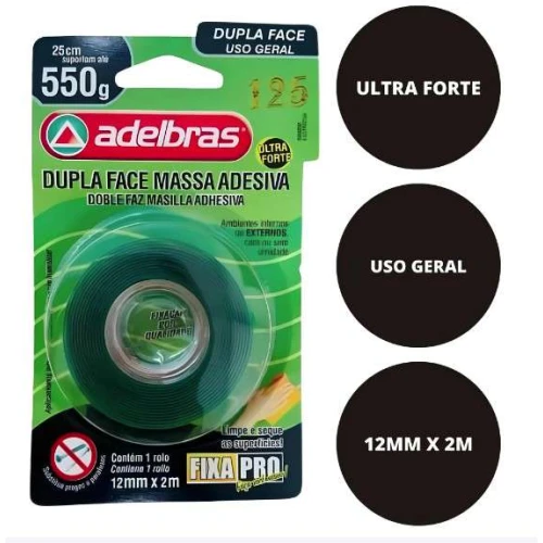 Fita Fixa Forte Dupla Face Adelbras Adesiva 122 - Suporta 550g