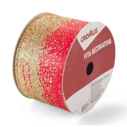 Fita aramada Cromus xadrez vermelho e dourado, 6,3cm × 9,14m.