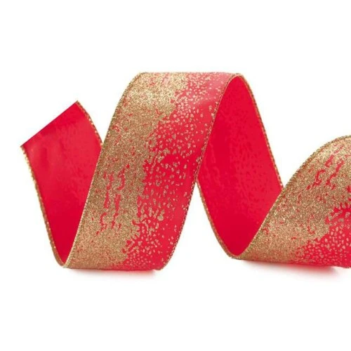 Fita aramada Cromus xadrez vermelho e dourado, 6,3cm × 9,14m.