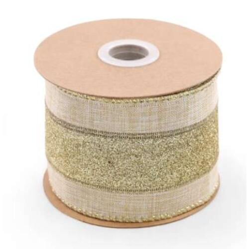 Fita de Natal Listras Metal Ouro 6,3cm x 9,14 Metros - Cromus