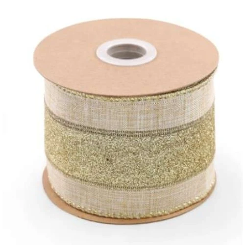 Fita de Natal Listras Metal Ouro 6,3cm x 9,14 Metros - Cromus