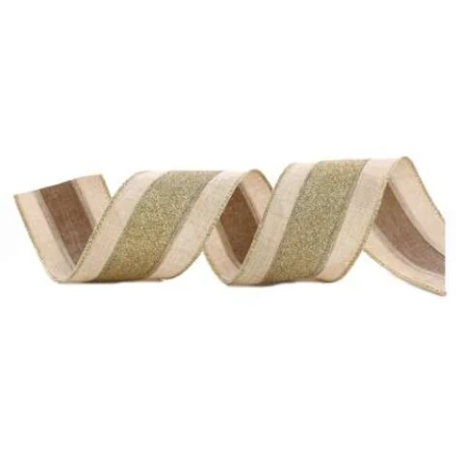 Fita de Natal Listras Metal Ouro 6,3cm x 9,14 Metros - Cromus