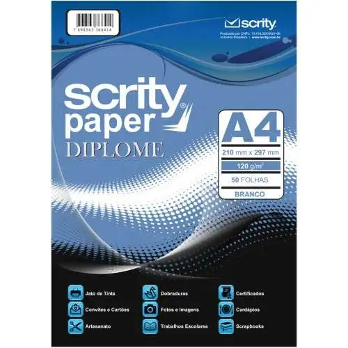 Folha Papel Diplome 120g Branco Scrity p/com 50