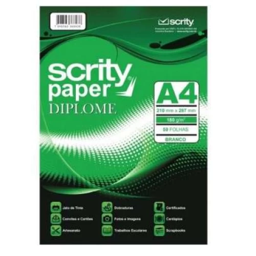 Folha Papel Diplome 180g Branco Scrity P/Com 50