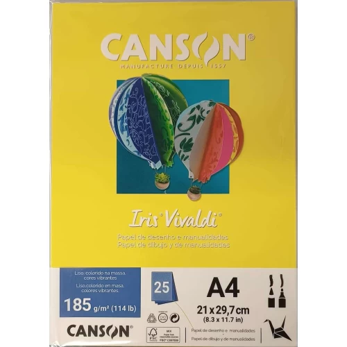 Folha de Papel Color Amarelo 185g/m² com 25 unidades - Canson