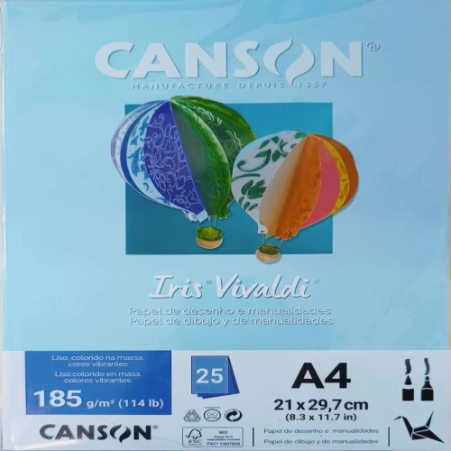 Folha de Papel Color Azul Claro 185g/m² com 25 unidades - Canson