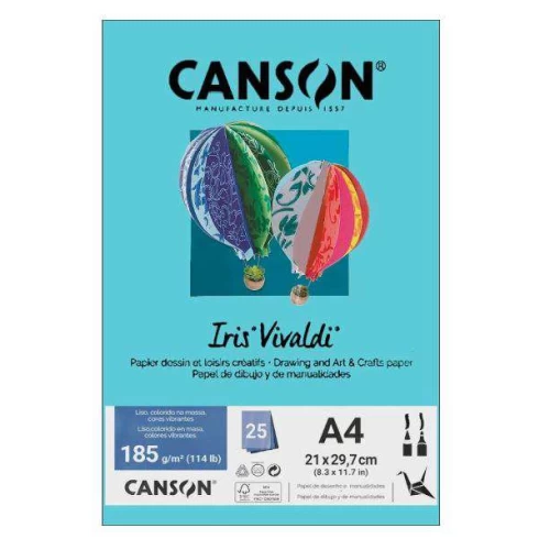 Folha de Papel Color Azul Turquesa 185g/m² com 25 unidades - Canson