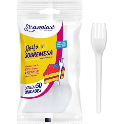 Garfo Linha Leve Sobremesa Branco Strawplast C/50 Unidades