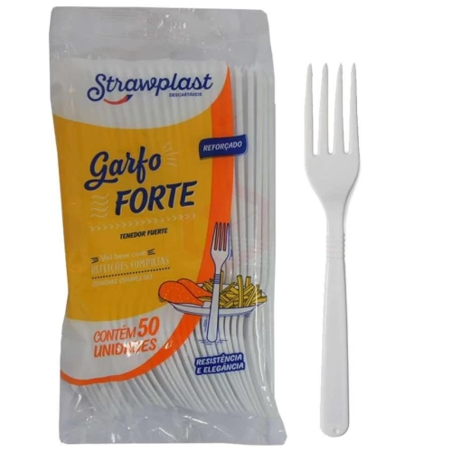 Garfo Plástico Linha Forte Branco Strawplast C/50 Unidades