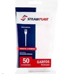 Garfo Refeição Linha Leve Branco Strawplast C/50 Unidades