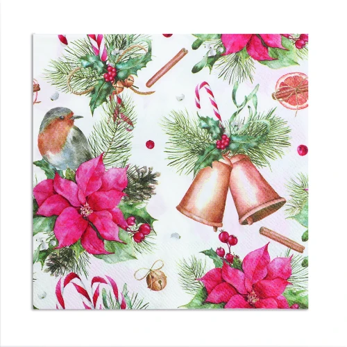 Guardanapo Decorado de Natal 32,5x32,5cm Poinsétia Sino - Cromus