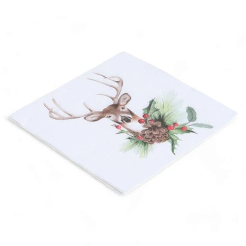 Guardanapo Decorado de Natal 32,5x32,5cm Rena - Cromus