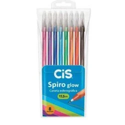 Jogo de Canetas Esferográfica Spiro Glow 0.7mm c/8un  Cis