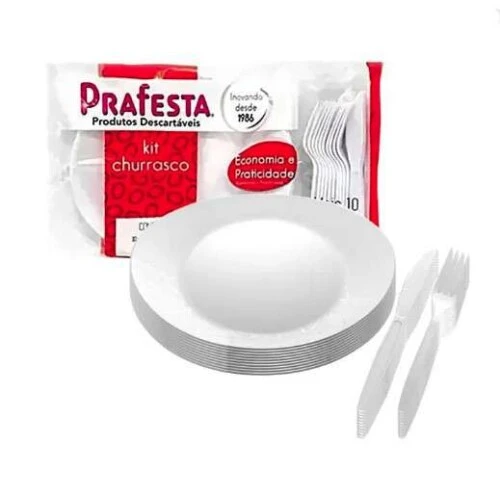 Kit Churrasco Descartável Prato/Grafo e faca - Prafesta