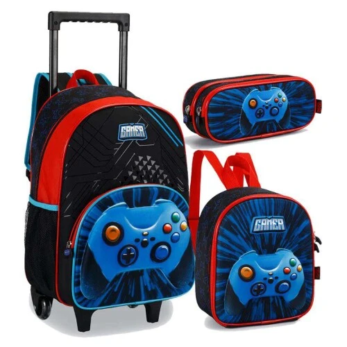 Kit Mochila Com Roda Gamer Com 4 Peças - Cor Sortida - Nova Rio
