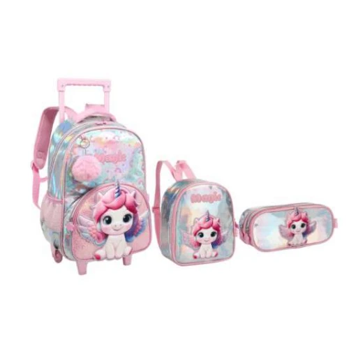 Kit Mochila com Roda Unicórnio 4 Peças - Nova Rio