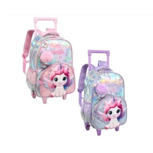 Kit Mochila com Roda Unicórnio 4 Peças - Nova Rio