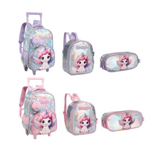 Kit Mochila com Roda Unicórnio 4 Peças - Nova Rio