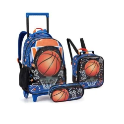 kit Mochila com Roda Basketboll Azul 3 peças - Seanite