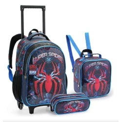 kit Mochila com Roda Super Spider Azul 3 Peças - Seanite