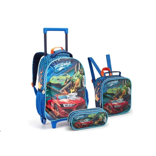 kit Mochila com Rodas Racing Azul- Seanite