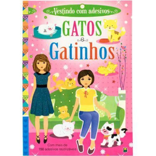 Livro de Atividades Infantil - Vestindo com Adesivos Gatos e Gatinhos