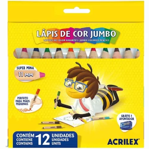 Lápis de Cor 12 Cores Jumbo - Acrilex