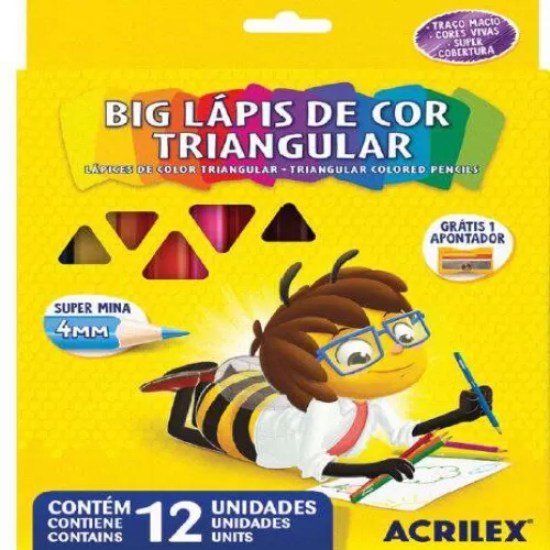 Lápis de Cor 12 Cores Jumbo - Acrilex