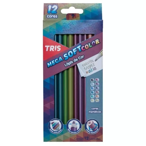 Lápis de Cor 12 Cores Mega Soft Metalico - Tris