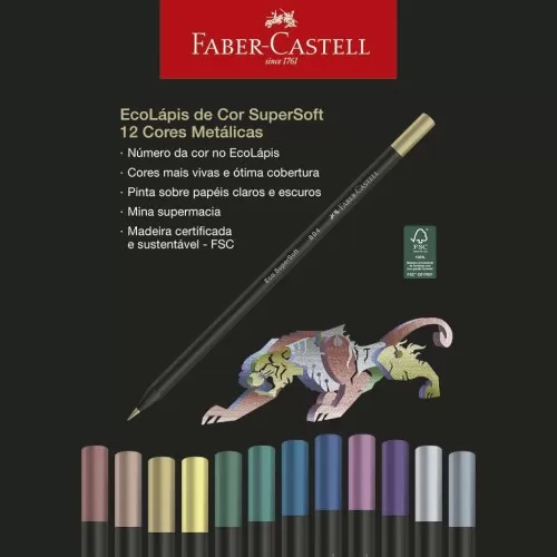 Lápis de Cor 12 Cores Metálicas - Faber Castell Supersoft