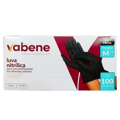 Luva Nitrílica Preta Tamanho M - Vabene