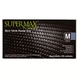 Luva de Procedimento Supermax Preta Lisa - TAM M