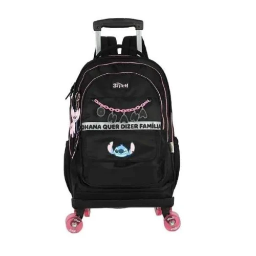 Mochila Stitch PRETA com roda 360° - Luxcel
